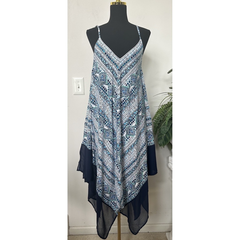 Tommy Bahama Scarf Pool Beach Asymmetric Handkerchief Cover-Up Dress Blue Sz S